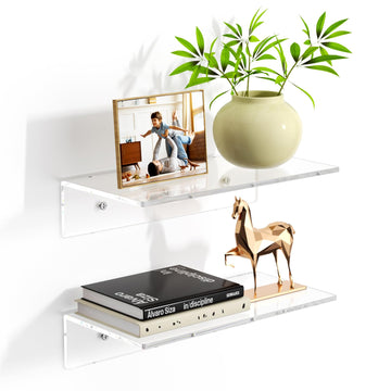 2 PCS 12" Acrylic Floating Shelves, Clear Shelf for Wall Display