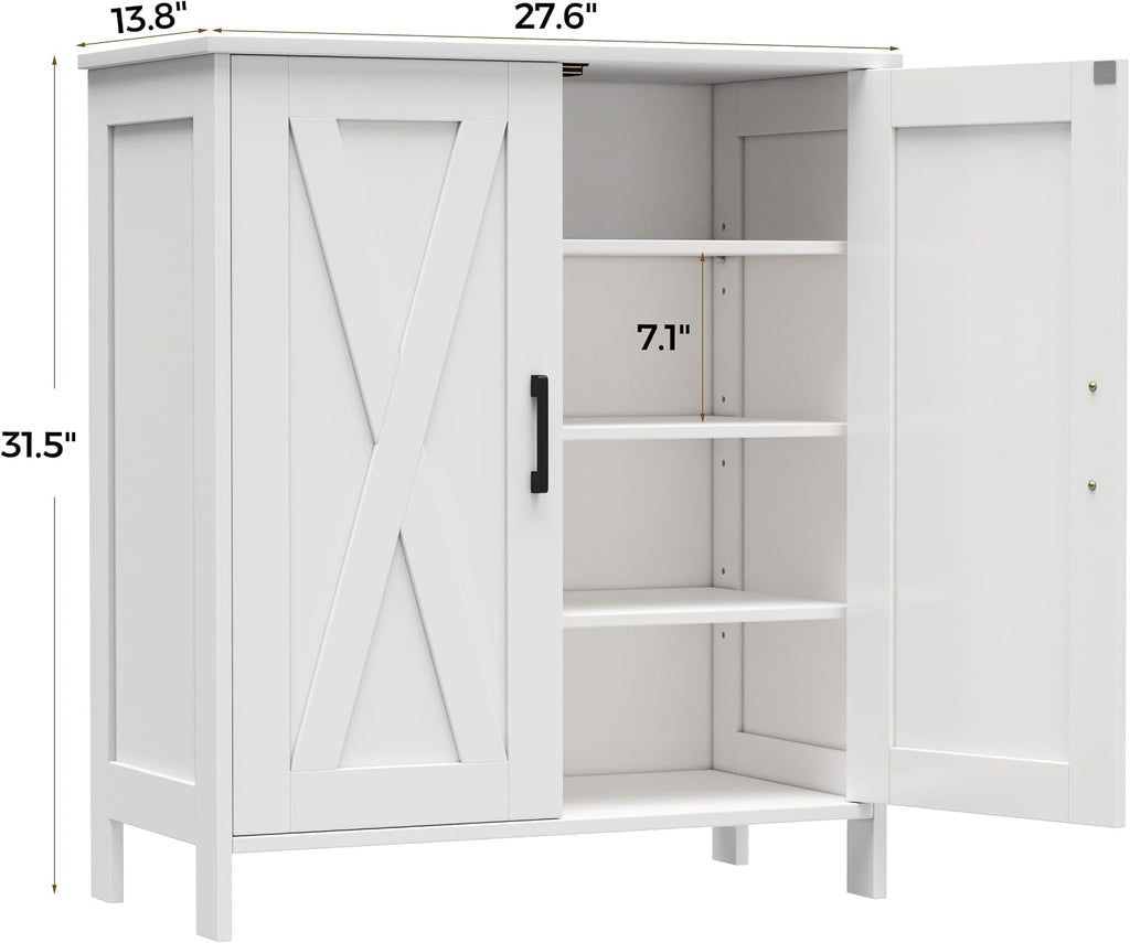 Farmhouse Shoe Cabinet with 2 Barn Doors & Wood Legs, 5-Tier Shoe Storage Cabinet with 3 Adjustable Shelves, Tall