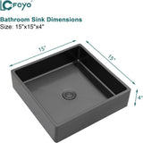 15 Inch Black Bathroom Vessel Sink, 15"x15" Black Vessel Sink Stainless Steel Above Counter Bathroom Sink 16 Gauge