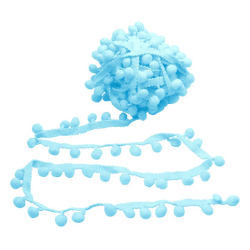 Pom Pom Trim, 1" Wide Baby Blue Ribbon, 13mm Balls - 10 Yards