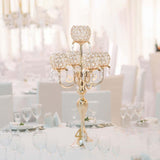Set of 4 Candlesticks 5 Arm Crystal Strap Pendant Gold Table Decor Candelabra, 22.5 inches Elegant Dining Room