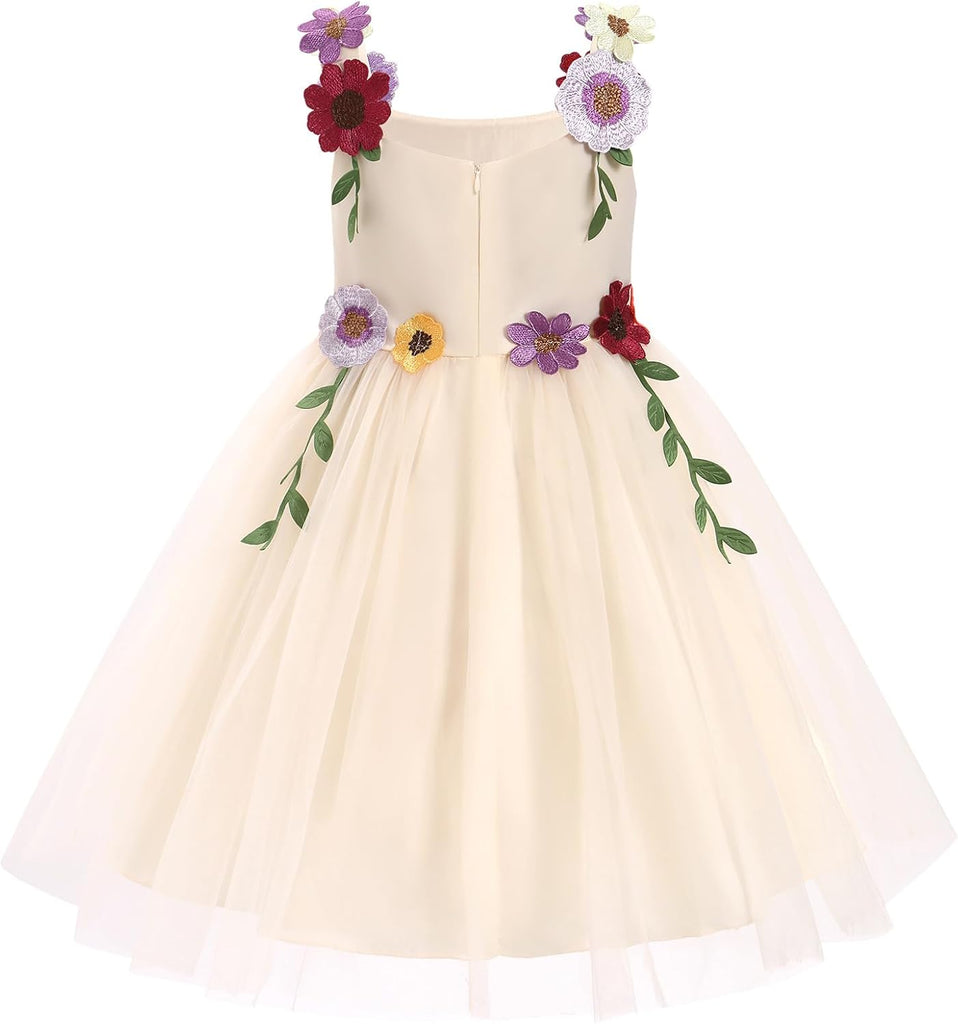 Toddler Baby Embroidery Flower Girl Dress Tulle Pageant Wedding Gown