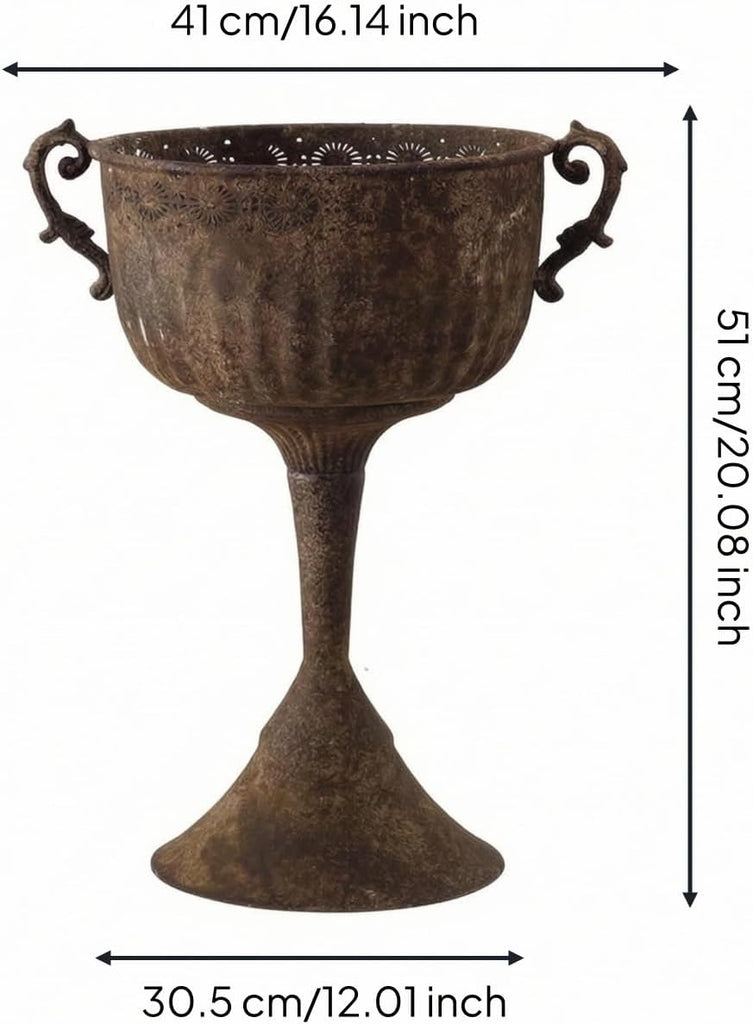 Outdoor Trophy Planter Urn Planter Pedestal Planter Pedestal Vase Garden Urn with Balanced Profile Rounded Bowl and