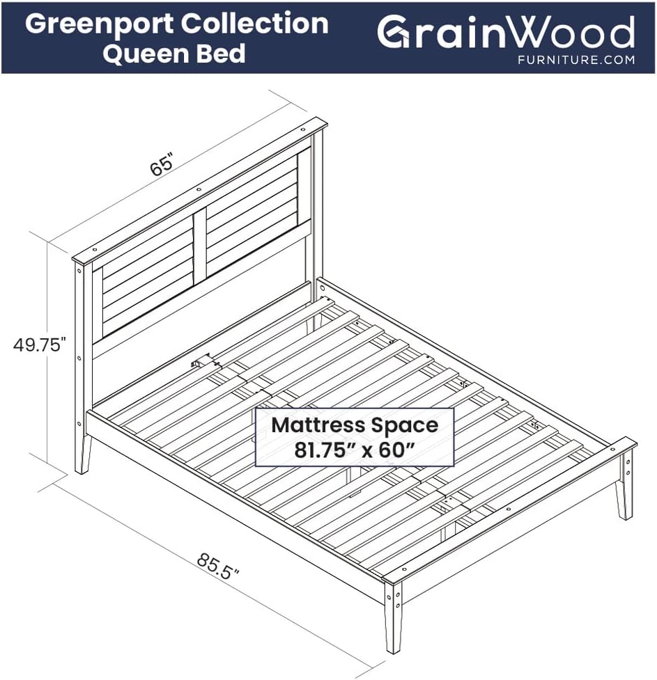 Greenport Solid Wood Platform Bed, Queen Size, Brushed Walnut