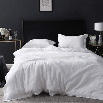 100% French Flax Linen Duvet Cover Set with Embroidery Washed - 3 Pieces (1 Duvet Cover with 2 Pillow Shams) with