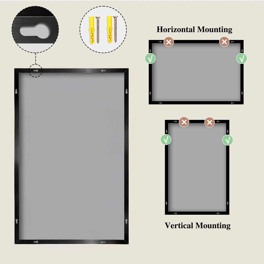 Black Mirrors for Wall, 30x60 Inch Bathroom Mirror, Rectangular Wall Mirror Bedroom Bathroom, Hangs Horizontally or