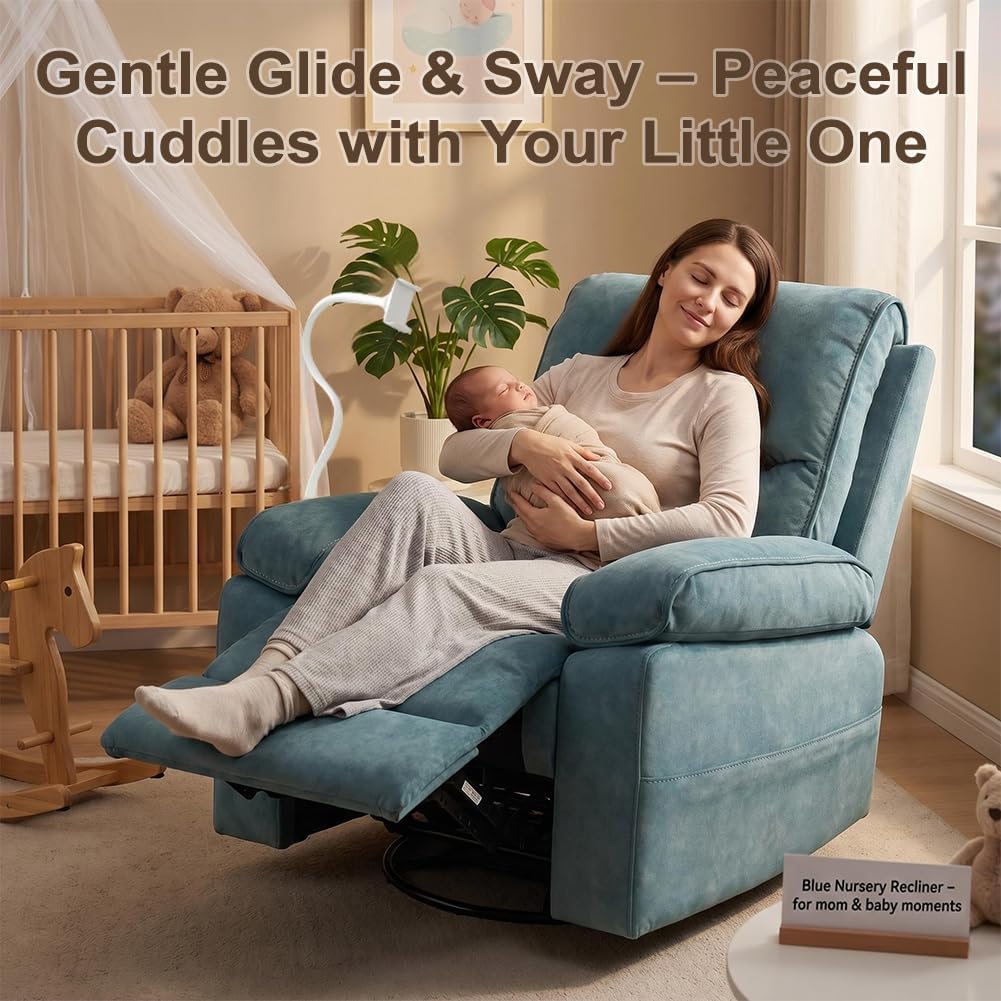 Swivel Rocker Recliner Chair, 360°Swivel Reclining Chair | Oversize, Cloud Comfort, Plush Upholstered Accent Chair