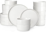 24 Pieces Porcelain Dinnerware Set, Modern White Dish Set for 8, Premium Serving Plates and Bowls Sets