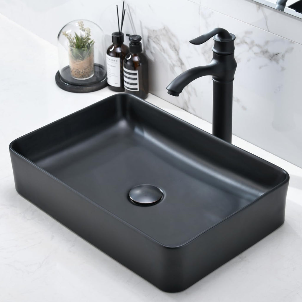 20 Inch Matte Black Vessel Sink Rectangular