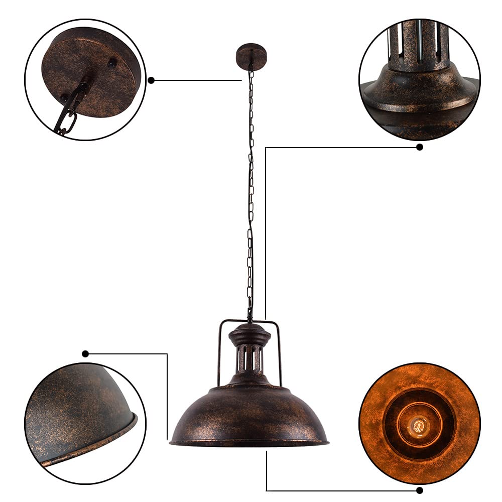 16.14" Farmhouse Pendant Light, Rustic Vintage Hanging Light Fixture Barn Dome Lampshade Ceiling Mount Lamp Island