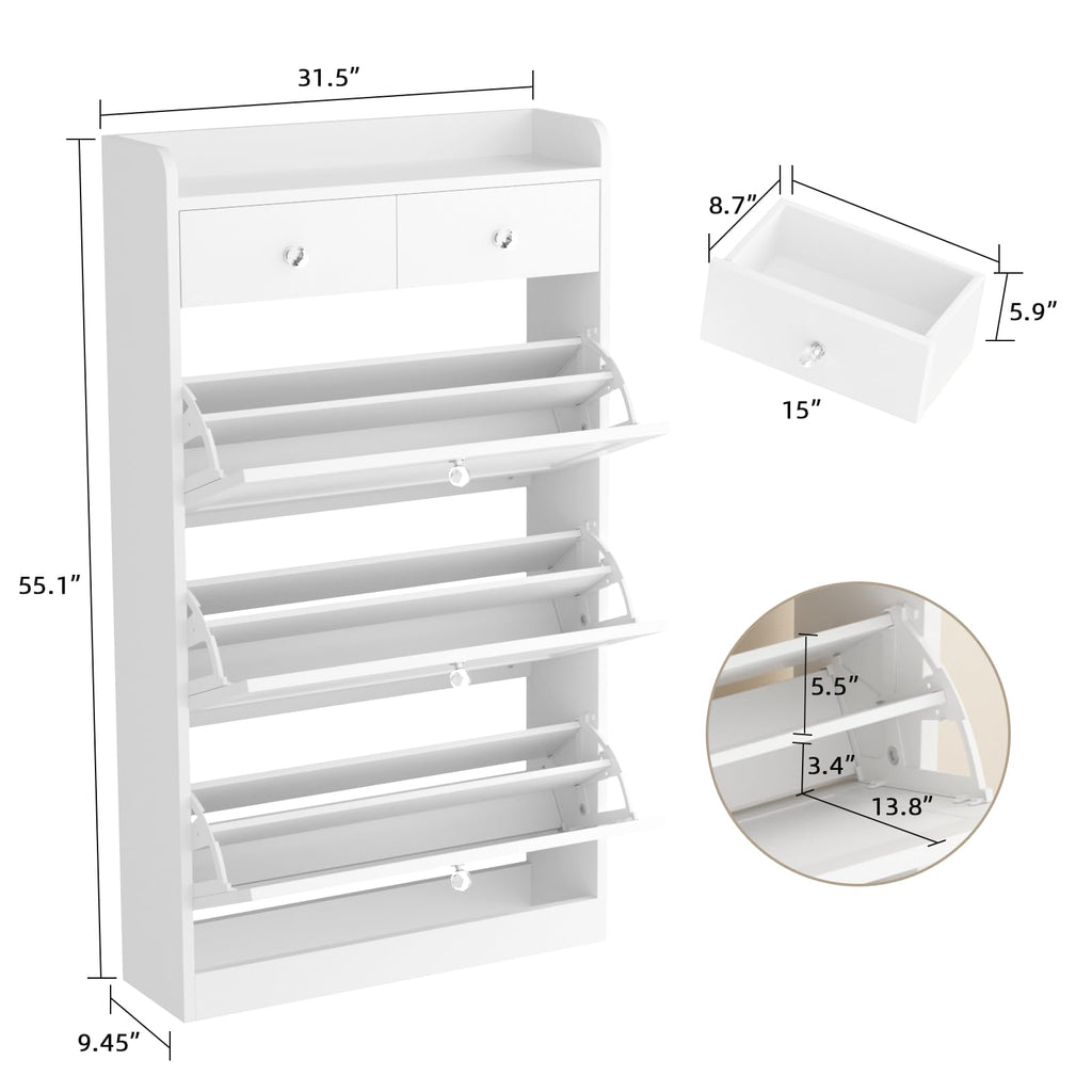 Shoe Cabinet with 3 Flip Drawers & 2 Drawers, Freestanding Shoe Storage Cabinet with Adjustable Shelves, Shoe