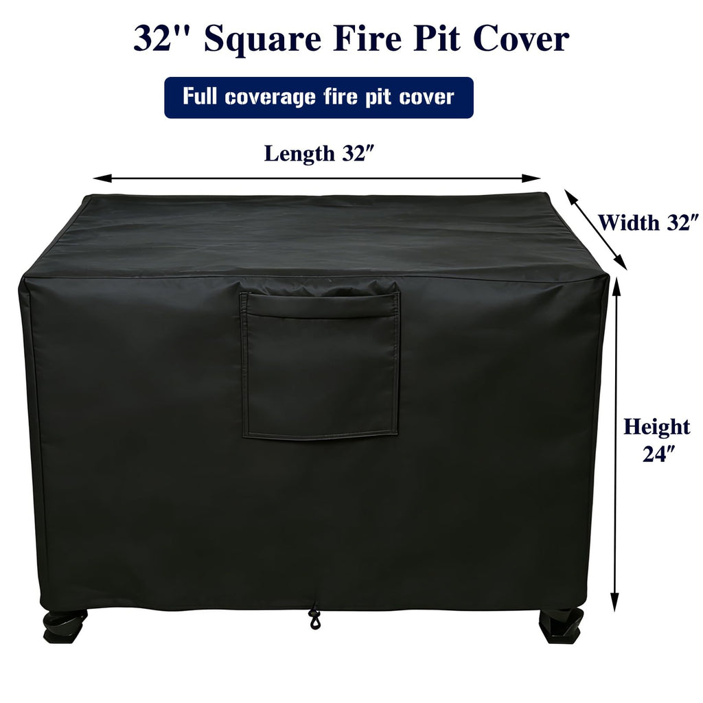 32" Square Fire Pit Cover, Heavy Duty 600D Waterproof Fabric