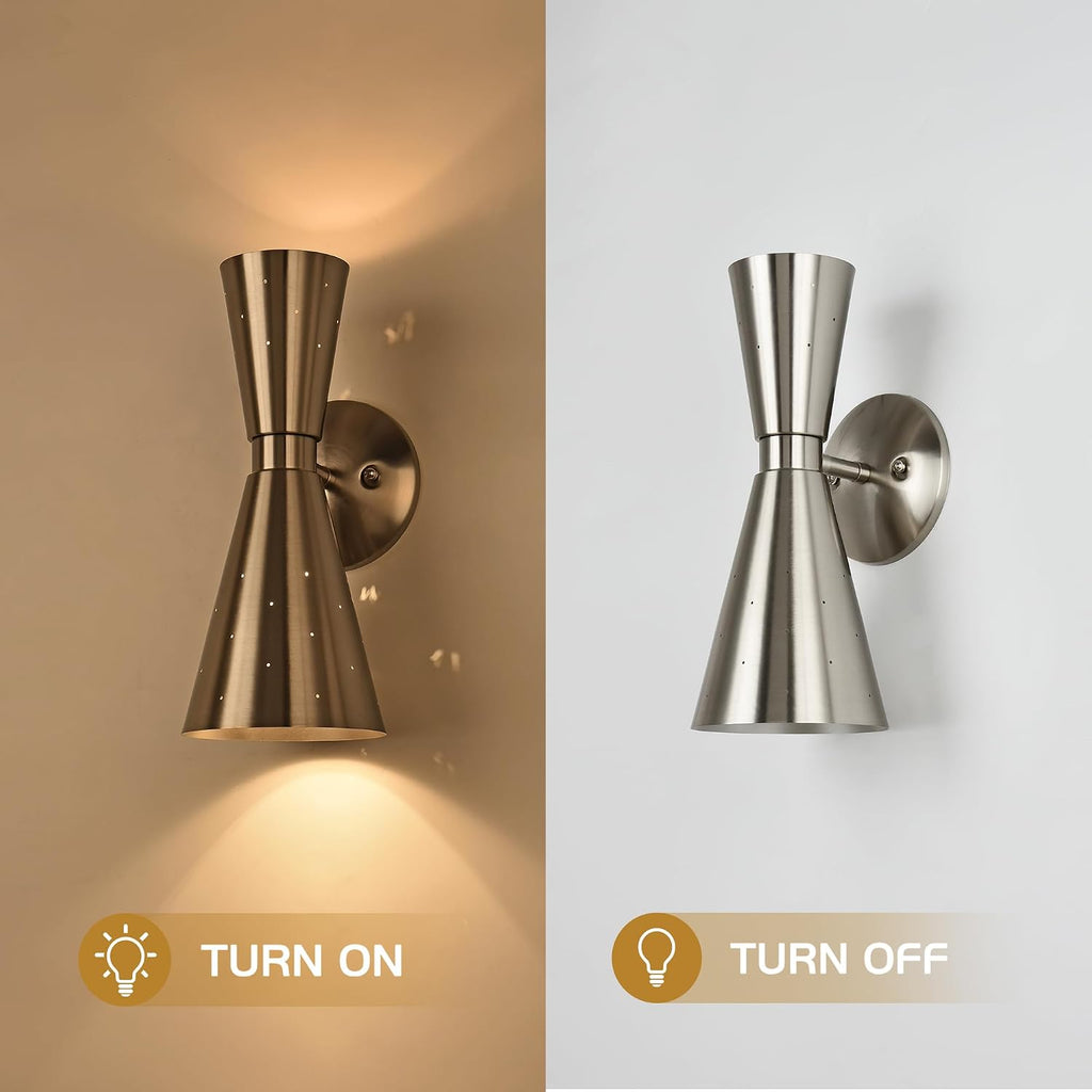 Brushed Nickel Wall Sconce, Modern Sconce Wall Lighting Mid-Century Hardwired Wall Light Bedside E12 Industrial Metal