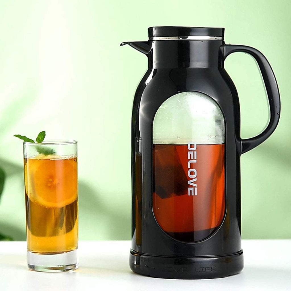68 oz/2 Liter Glass Pitcher with Shatterproof Shell - Heat Resistant Glass Liner - Stainless Steel Lid - Carafe & Jug