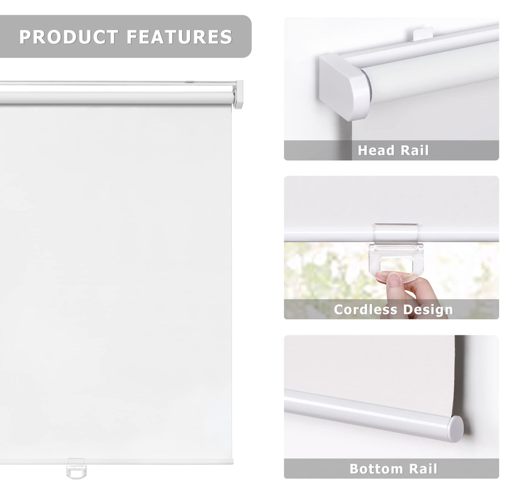 No Drill Cordless Roller Shades, White