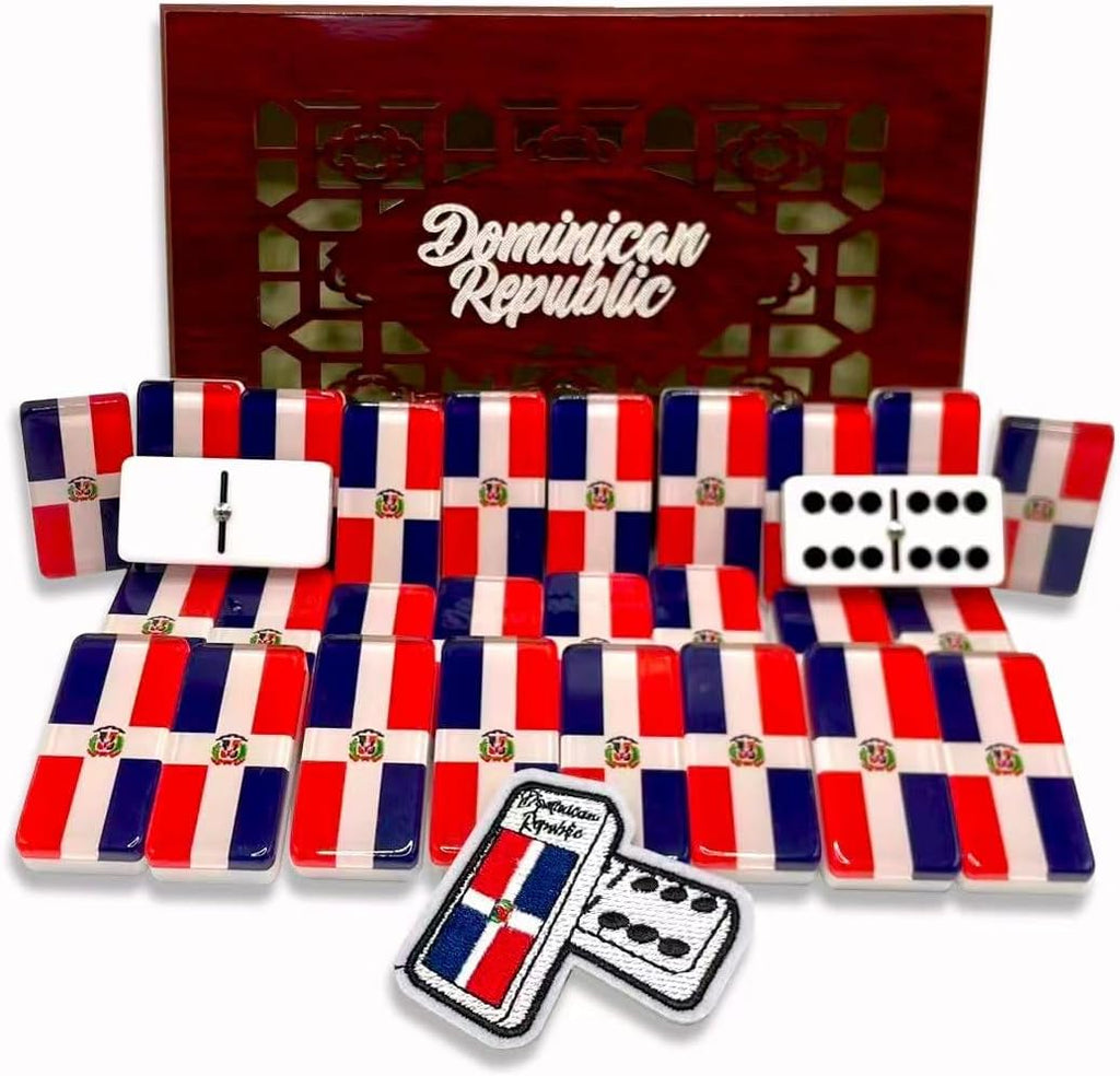 Premium Edition Dominican Republic Dominoes Set Deluxe - Double Six Dominoes with Clear Acrylic top Tiles and Classic