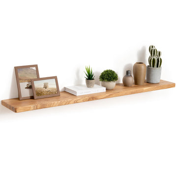 48" Rustic Elm Wood Floating Shelves, 8 Inch Deep Wall Shelves Decor, Wall Mounted Floating Shelf with Invisible