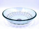 Elegant Handmade Round Circular Pattern Bathroom Sink Tempered Clear Glass Unique Carved Pattern Handmade Vessel Bowl