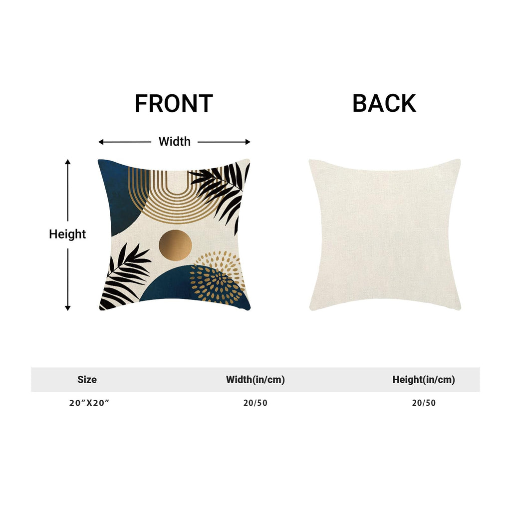 Boho Pillow Covers 20x20 Set of 2 Navy Blue Black Gold Tropical Leaf Geometric Throw Pillow Covers Outdoor Decor Mid