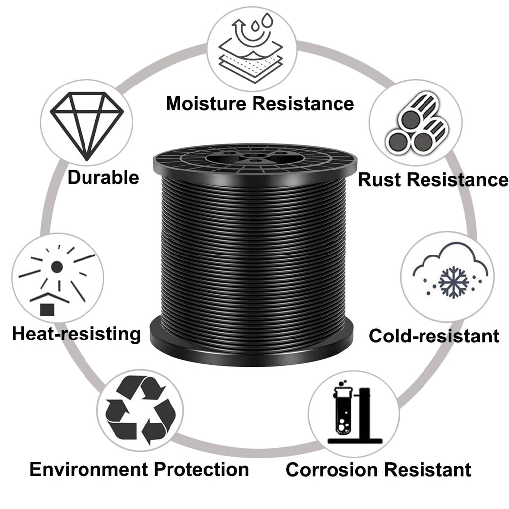 300FT 3/16" Black Vinyl Coated Wire Rope, Cable Railing System, Black Aircraft Cable for Indoor Outdoor Decking Stair