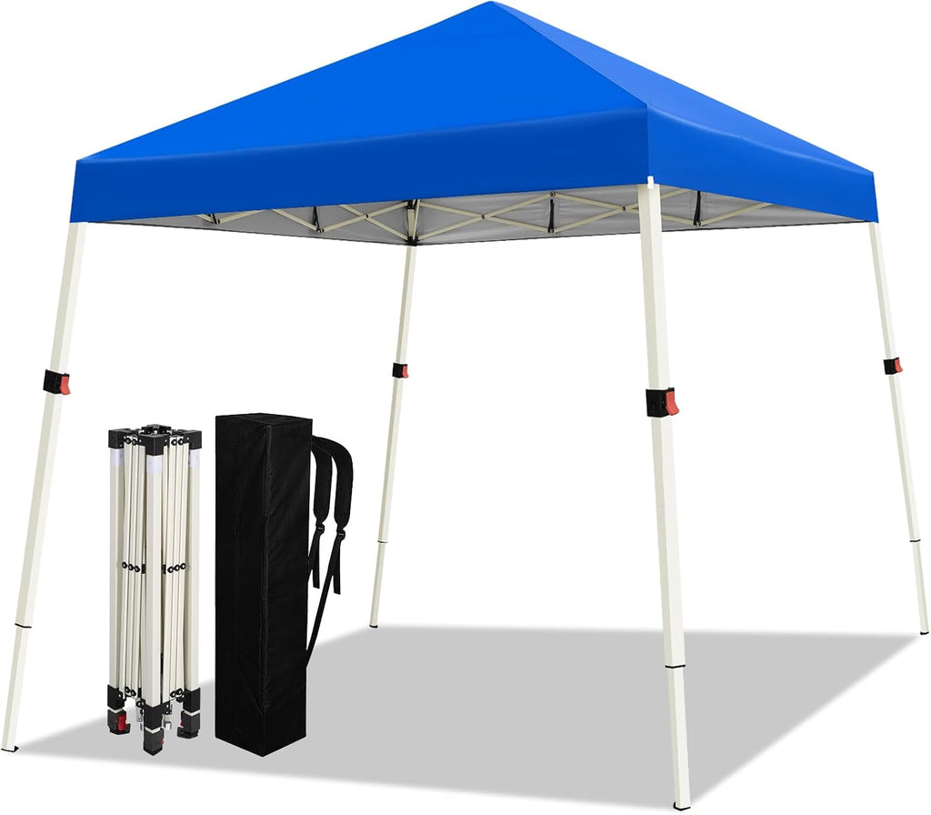 10x10 Slant Legs Pop Up Canopy Tent, 1-Button Push Setup Canopy Tent, Adjustable Height Instant Portable Shelter - Blue