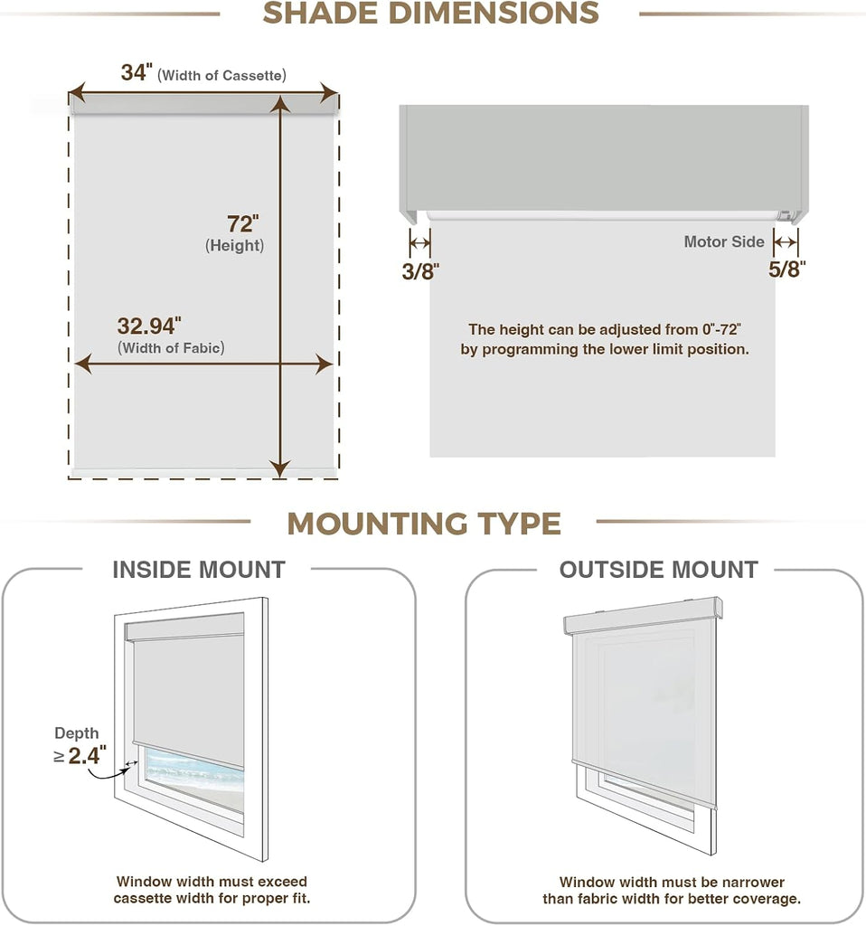 Blackout Smart Motorized Blinds with Remote, | Rechargeable Automatic Blinds, Work with Alexa Google via Hub