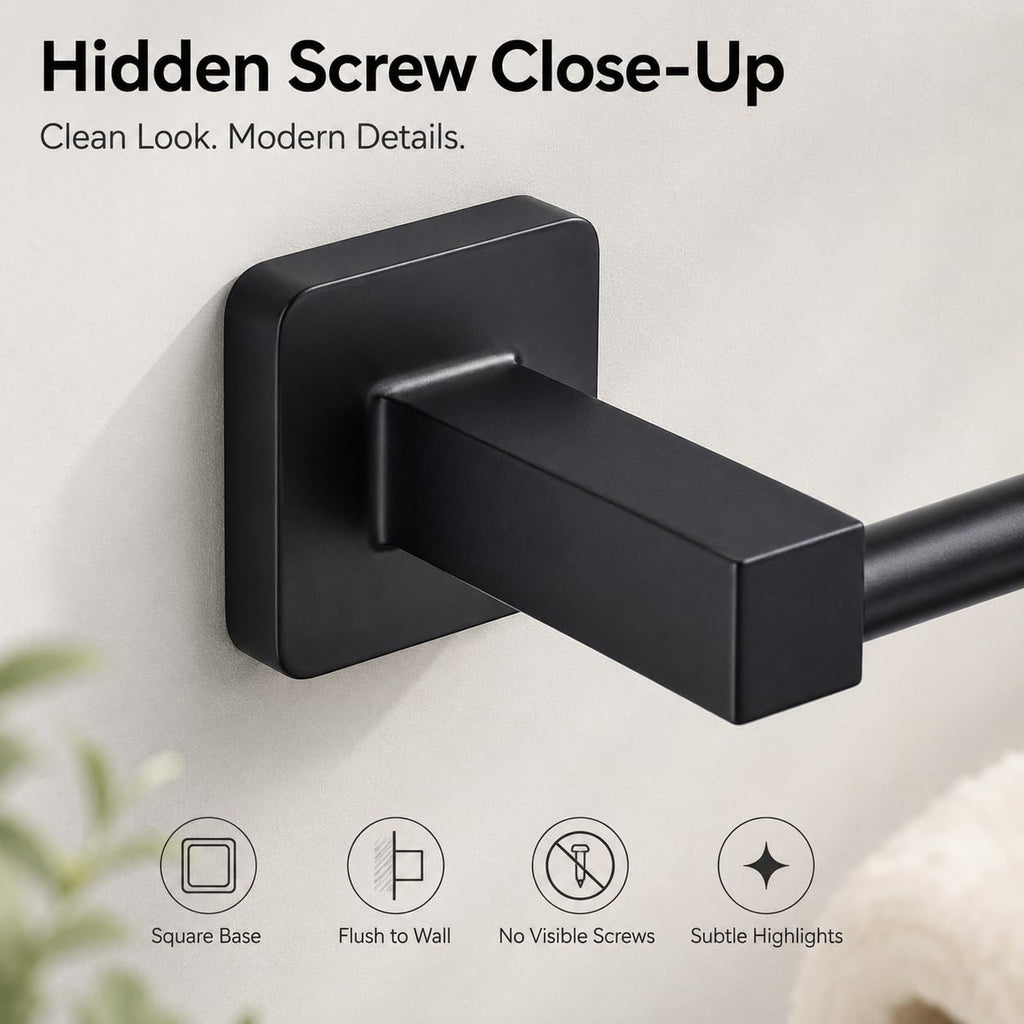 Matte Black Bathroom Hardware Set 4 Pieces, Towel Bar Set Stainless Steel Wall Mounted, Includes 16In Hand Towel Bar