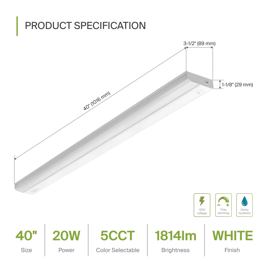 LED Under Cabinet Lighting Hardwired, 40 Inch 20W
