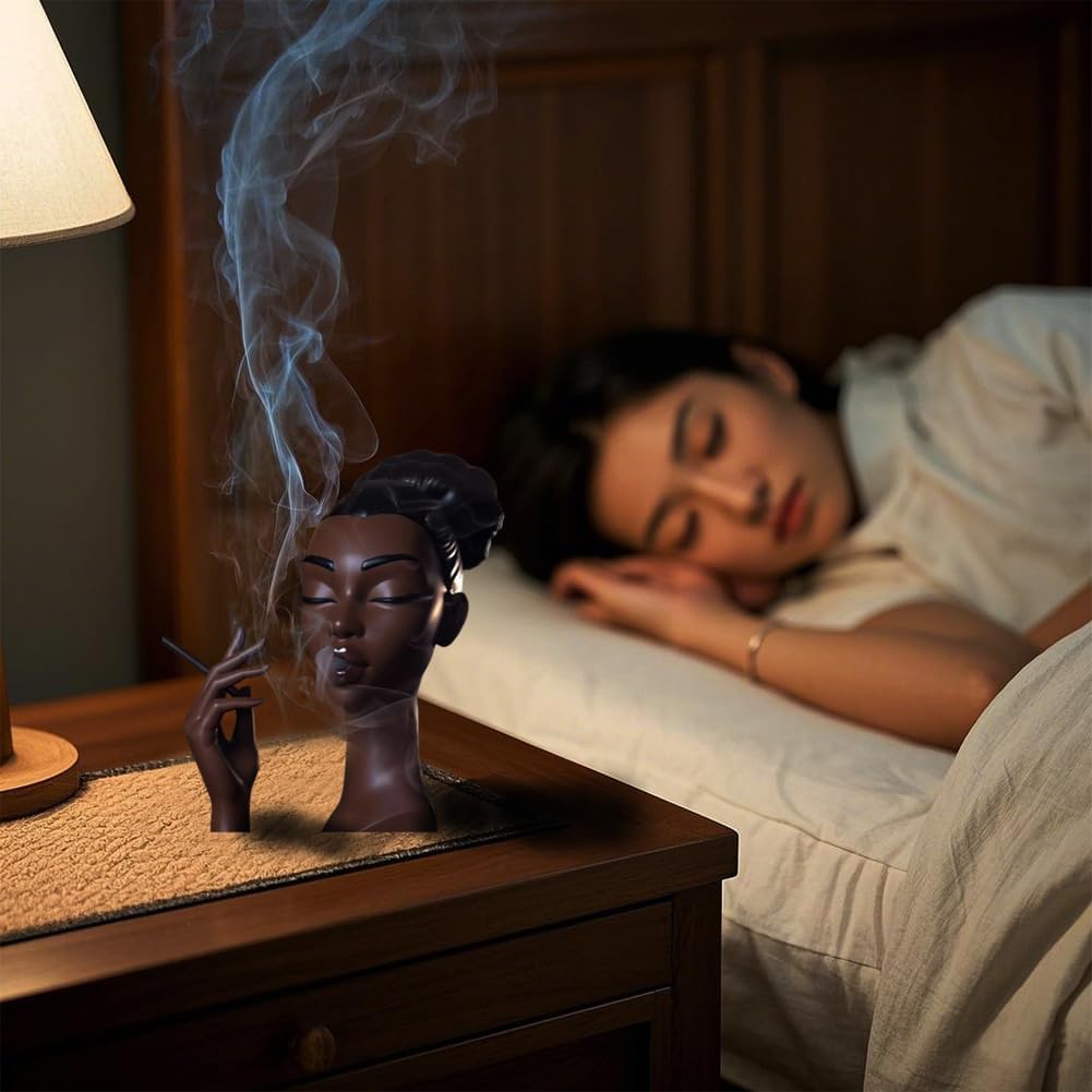Incense Holder,Black Woman Smoking Head Incense Burner,Unique Home Gift,Desk Decor Suitable and Living Room - Set of 2
