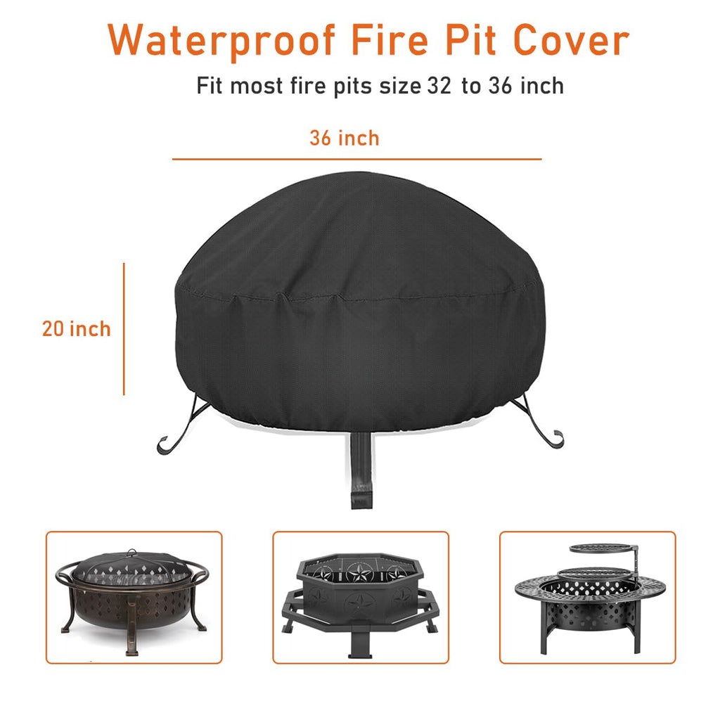 Fire Pit Cover 36 inch, Fits 33-36 inch Firepit, Round, Black