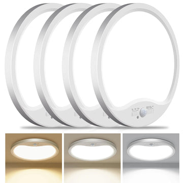 4 Pack Motion Sensor Ceiling Light Wired, 3000K/4000K/6500K LED Flush Mount Ceiling Light Fixture, 12Inch 24W Motion