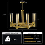 36 Inch Brass Wagon Wheel Chandelier with Knurled Glass Shade,8-Lights Gold Modern Farmhouse Chandeliers for High Ceilings,Large Round chandeliers for Dining Room,Living Room,Bedroom,Foyer,Entryway A114-B0DMSR26P5