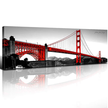 San Francisco Golden Gate Bridge Wall Modern Canvas Prints Cityscape Pictures Bedroom Decor Red Black and White