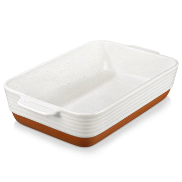Large 9x13 Ceramic Baking Dish with Handles, 4.8 Qt, Khaki White