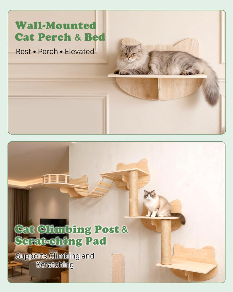 16 in 1 Solid Wood Cat Wall Shelves for Large Spaces & Multi-Cat Homes