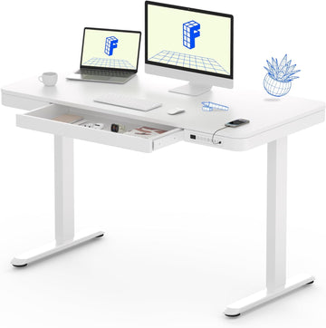 Comhar 48" Electric Standing Desk with Drawers, USB Charging Ports, Quick Assembly, Height Adjustable Sit Stand