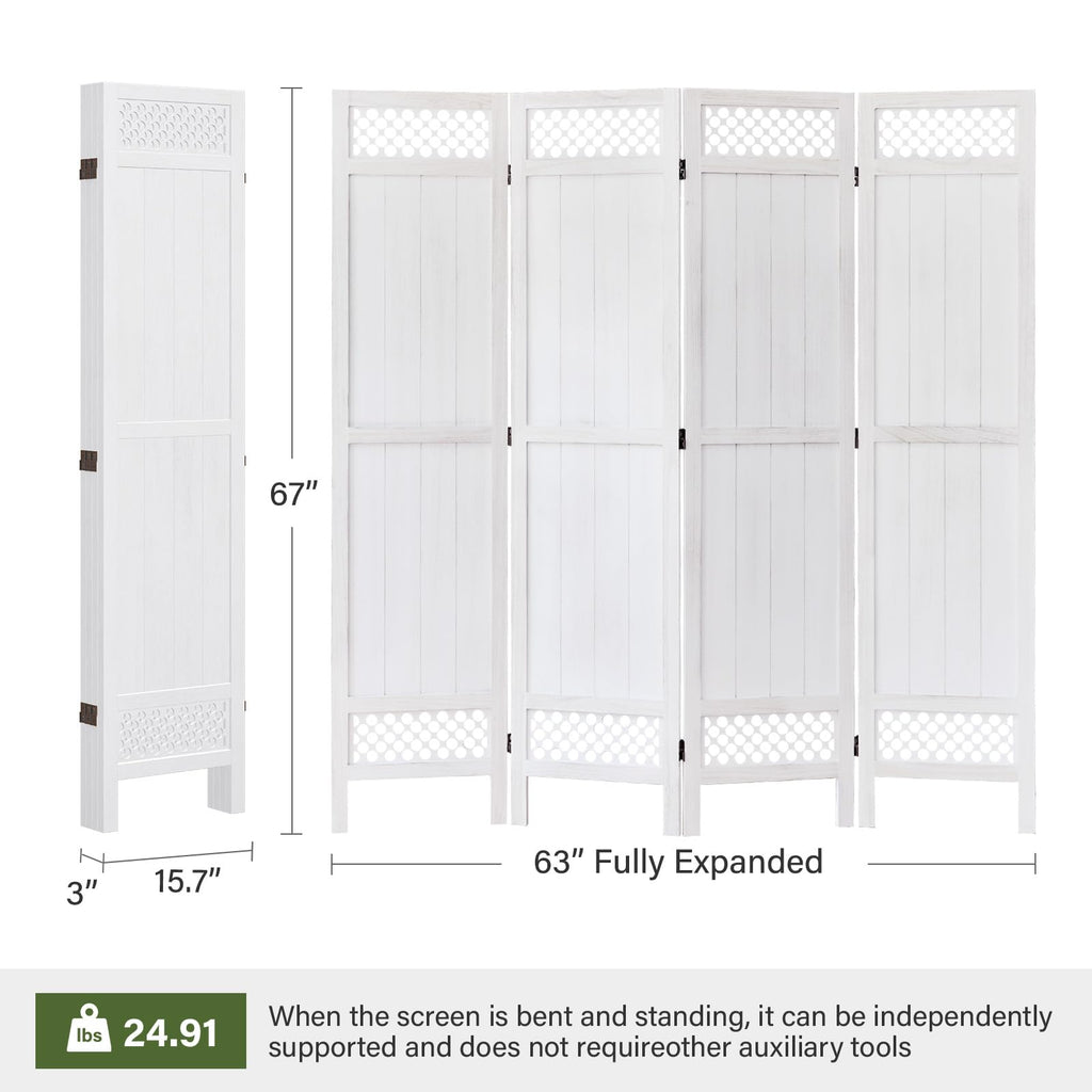Privacy Screen Room Divider Panel - 67 Inch Tall Natural Wood Folding Partition Room Dividers, No-Assembly Required