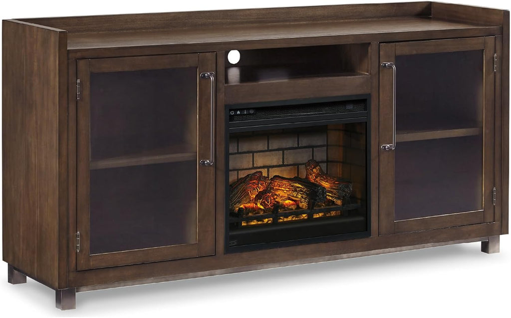 Modern 70" TV Stand with Electric Fireplace for TVs up to 80", Dark Brown