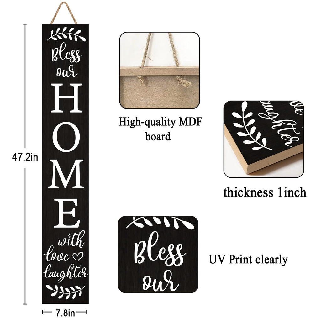 Welcome Sign for Front Door Porch, Bless Our Home Signs 47"