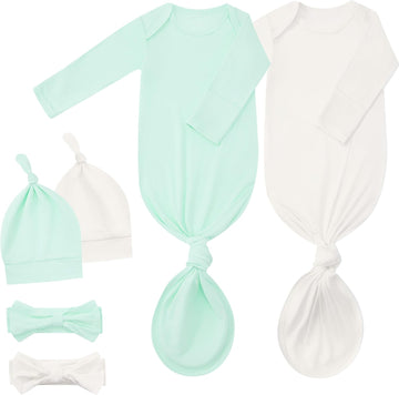 Newborn Knotted Gown 2Pack, Soft Breathable Baby Sleep Gown for Boys Girls, Infant Baby Coming Home Hospital Outfit