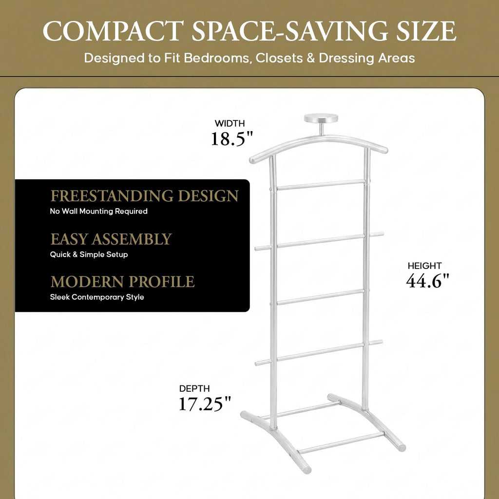 Freestanding Metal Suit Valet Stand with Tie Bar, White