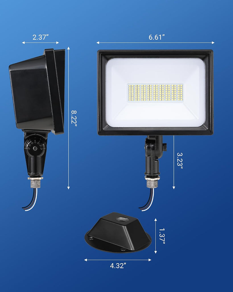 65W Outdoor LED Flood Light, IP65 Waterproof 6670LM 5000K, Black | Knuckle Mount, Super Bright, Security Flood Light