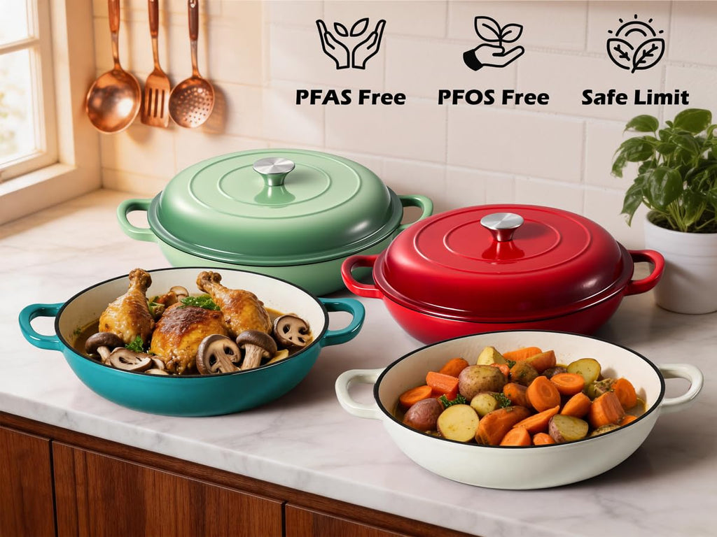 3.6QT Enameled Cast Iron Skillets Braiser with Lid, Pistachio Green