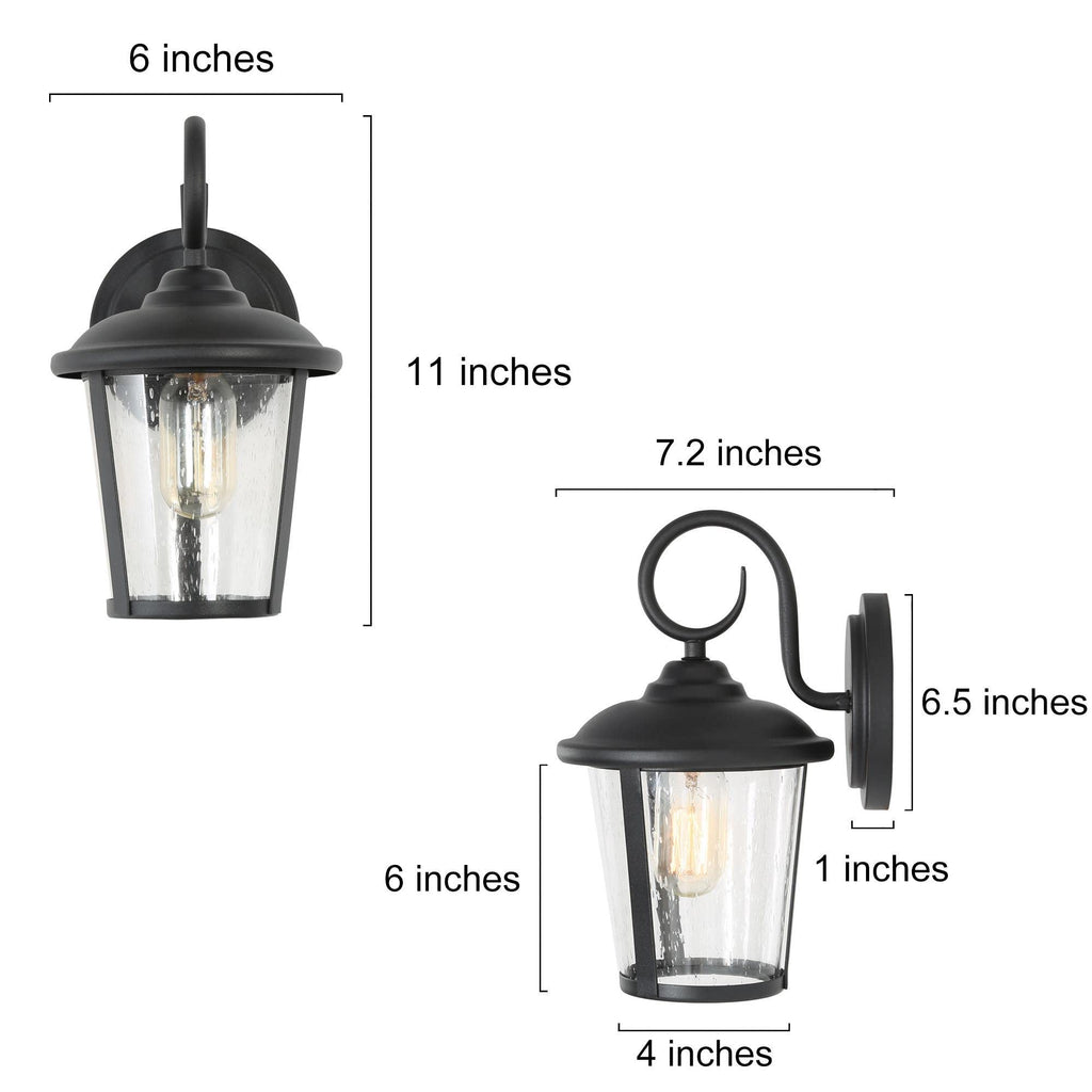 Black Outdoor Wall Light, Farmhouse Exterior Light Fixture Wall Mounted Sconce, Seeded Glass Outdoor Porch Lights