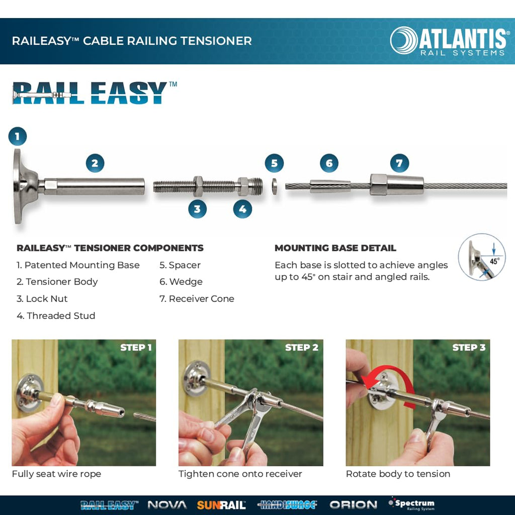 RailEasy C0981-0204 Cable Railing Tensioner (5/32") - 316L Marine Grade Stainless Steel (2-Pack)