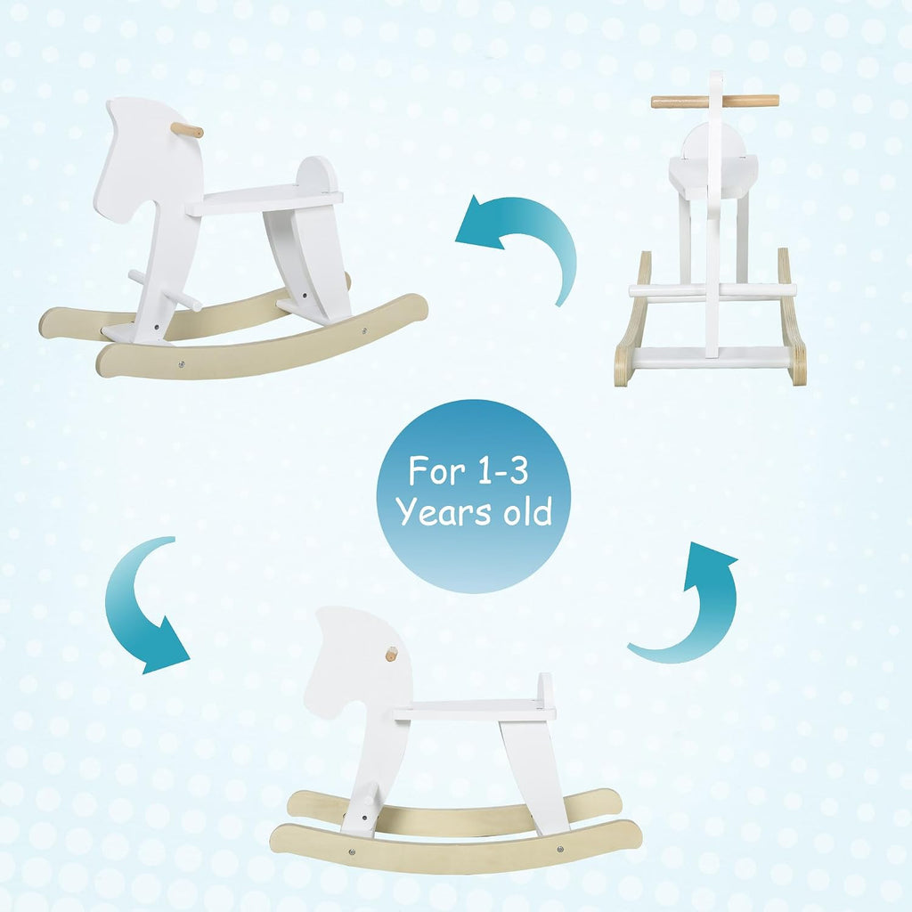 Wooden Rocking Horse Toddler Ride-on Toys for Kids 1-3 Years White