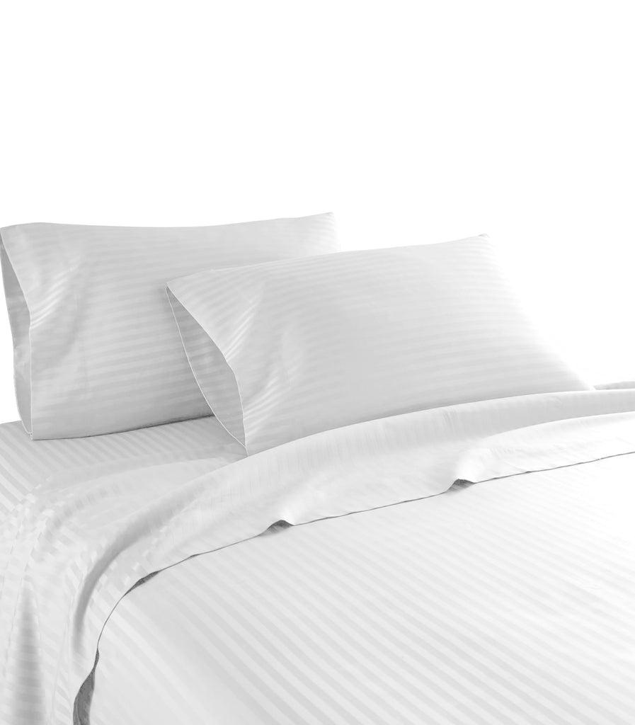 1200 Thread Count 100% Egyptian Cotton Superior Wrinkle Resistant 4PC Stripe Bed Sheet Set (Queen, White)