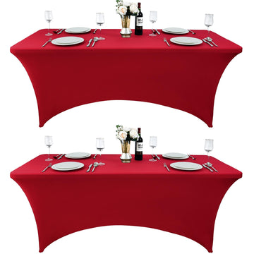 2-Pack 4ft Spandex Table Covers for Rectangular Folding Tables - Wrinkle Resistant Stretch Tight Table Cloths