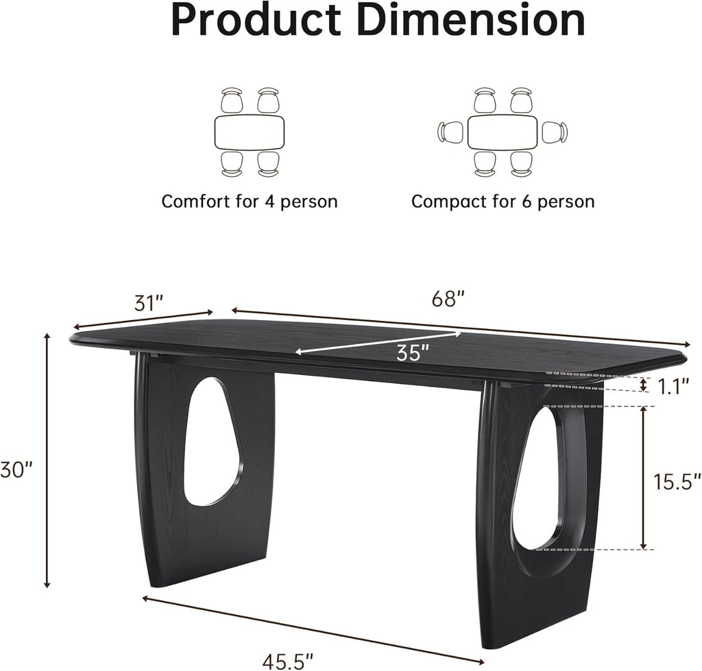 Modern Dining Table for 4-6 People,68'' Rectangle Dining Table, Kitchen Table with Pedestal Base, Dinner Table for