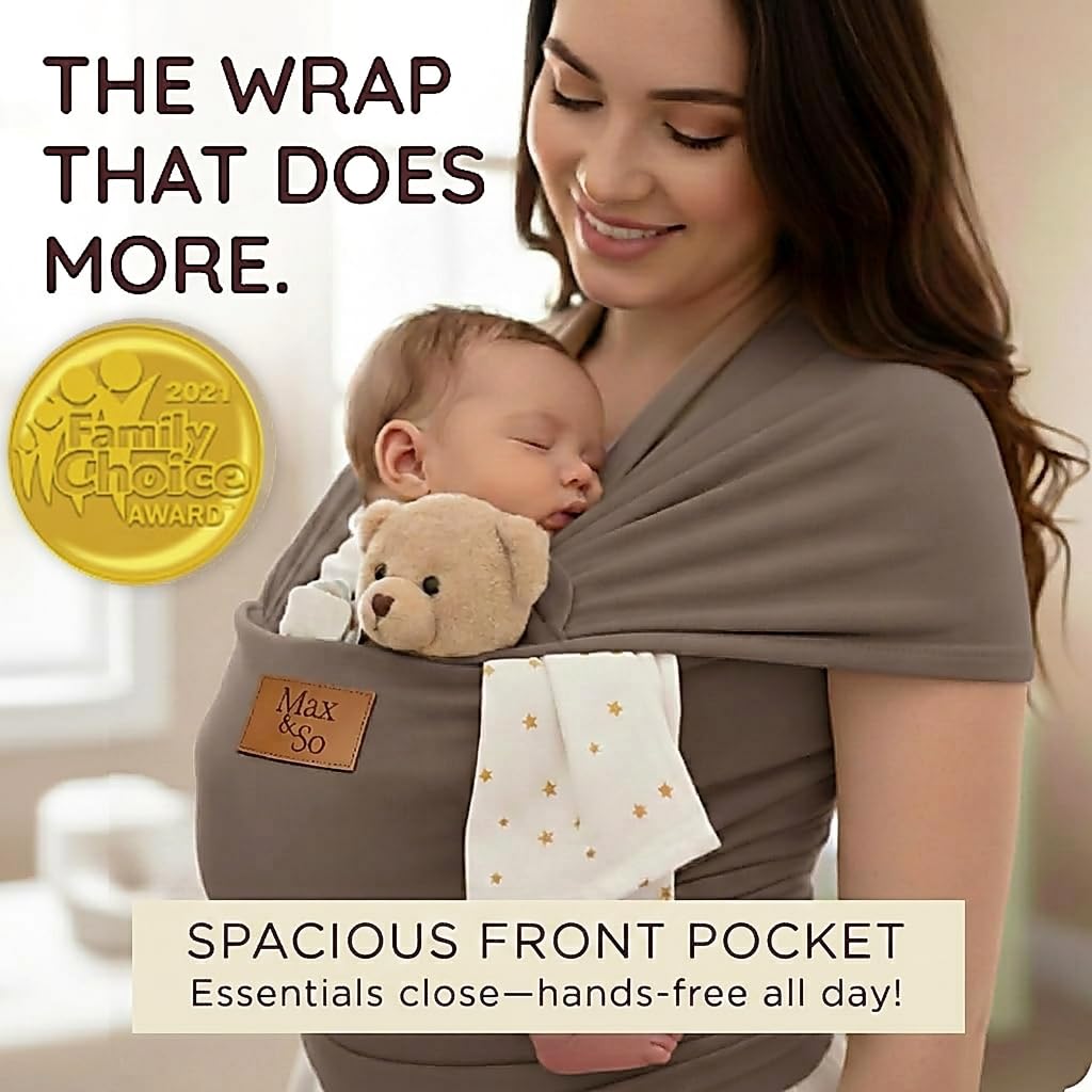 Wrap Carrier for Newborn to Toddler, Hands-Free Stretchy Baby Carrier Wrap with Front Pocket, 95% Cotton 5% Spandex